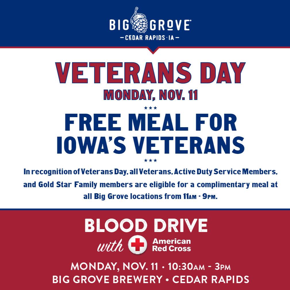 Veterans Day at Big Grove Cedar Rapids Nov 11