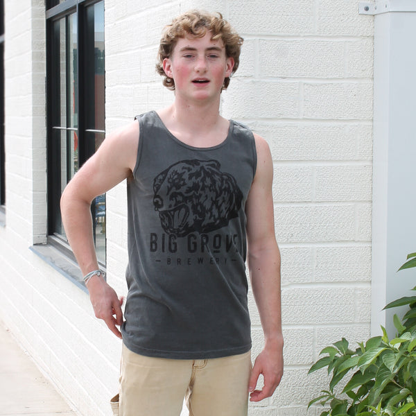 Man wearing Big Grove Bear Tank