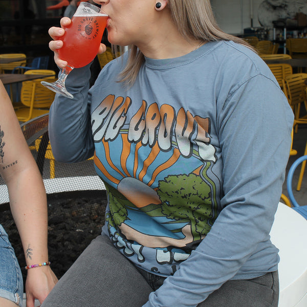 Woman drinking beer in Lake Sunset Long Sleeve