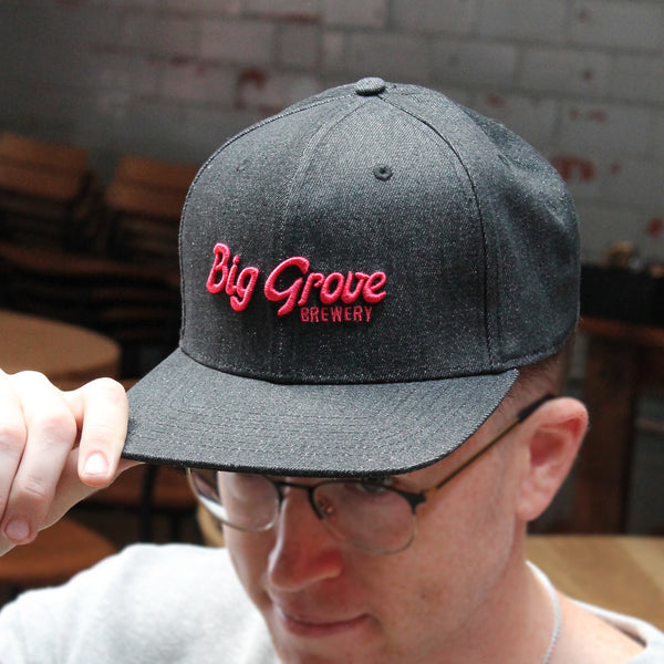 Big Grove Brewery black hat with red lettering