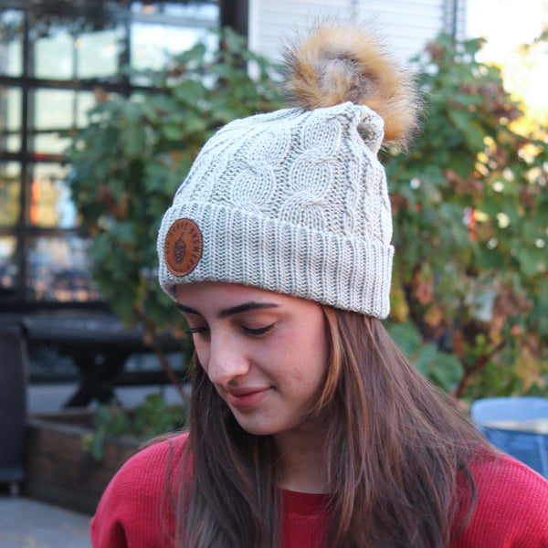 Knit Beanie with Faux Fur Pom