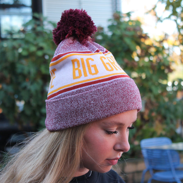 Burgundy Knitted Beanie with Pom