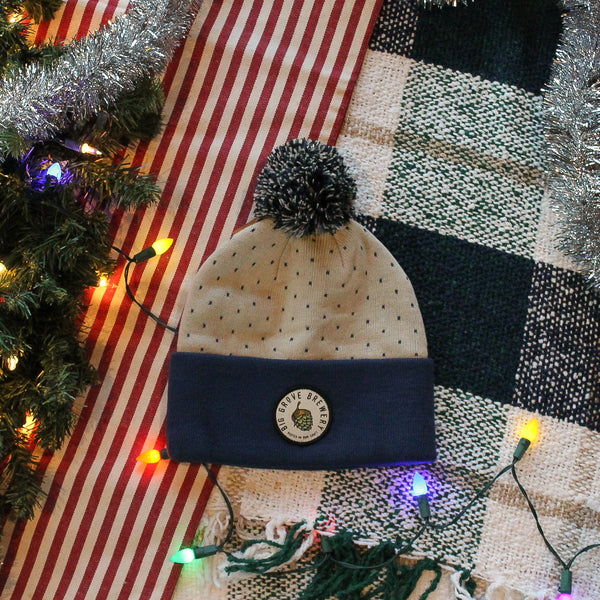 Navy & Cream Pom Beanie