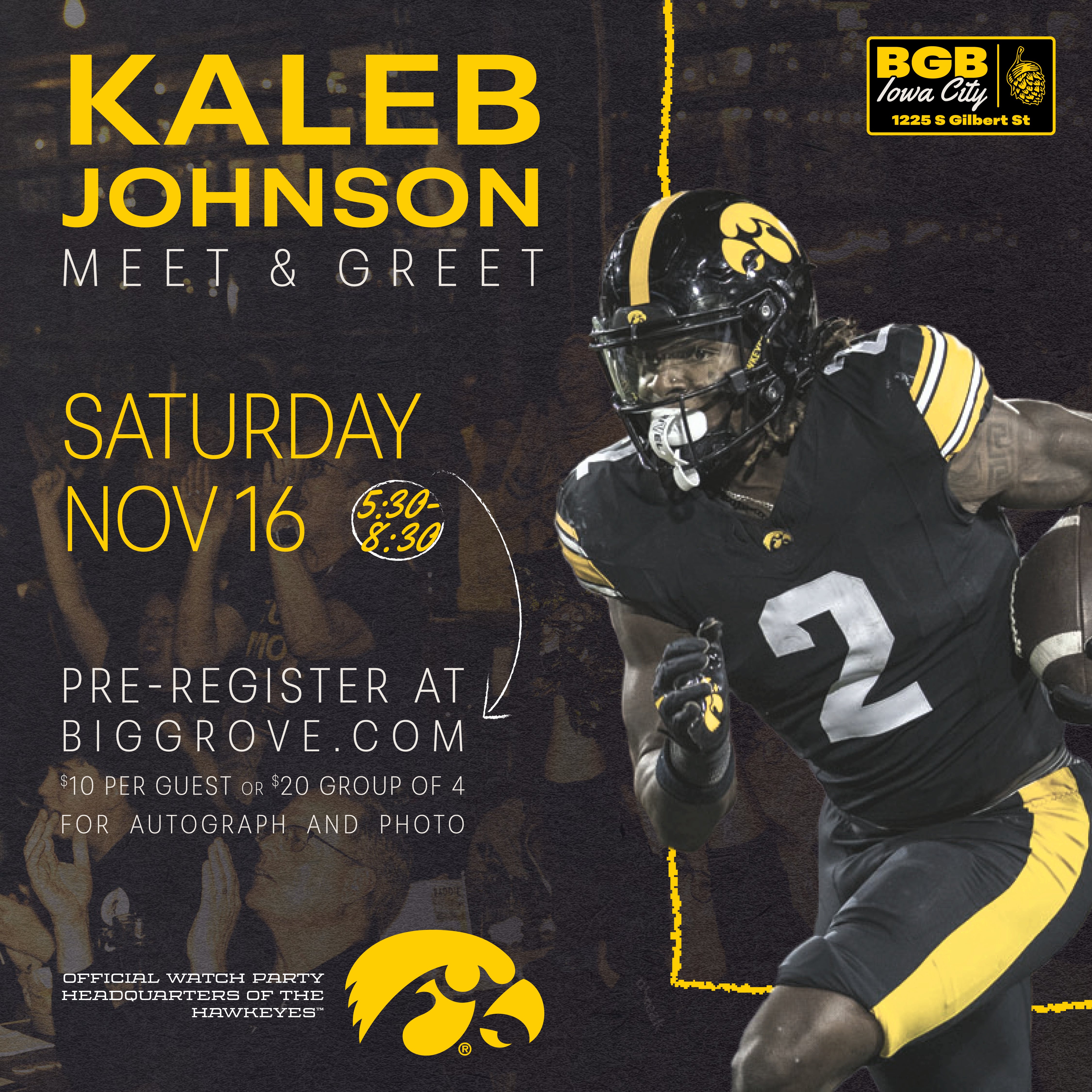 Iowa City • Kaleb Johnson Meet & Greet | November 16